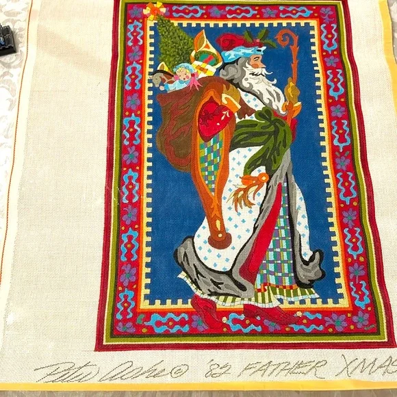 New RARE Father Christmas needlepoint canvas by Peter Ashe-NWT - Picture 2 of 5